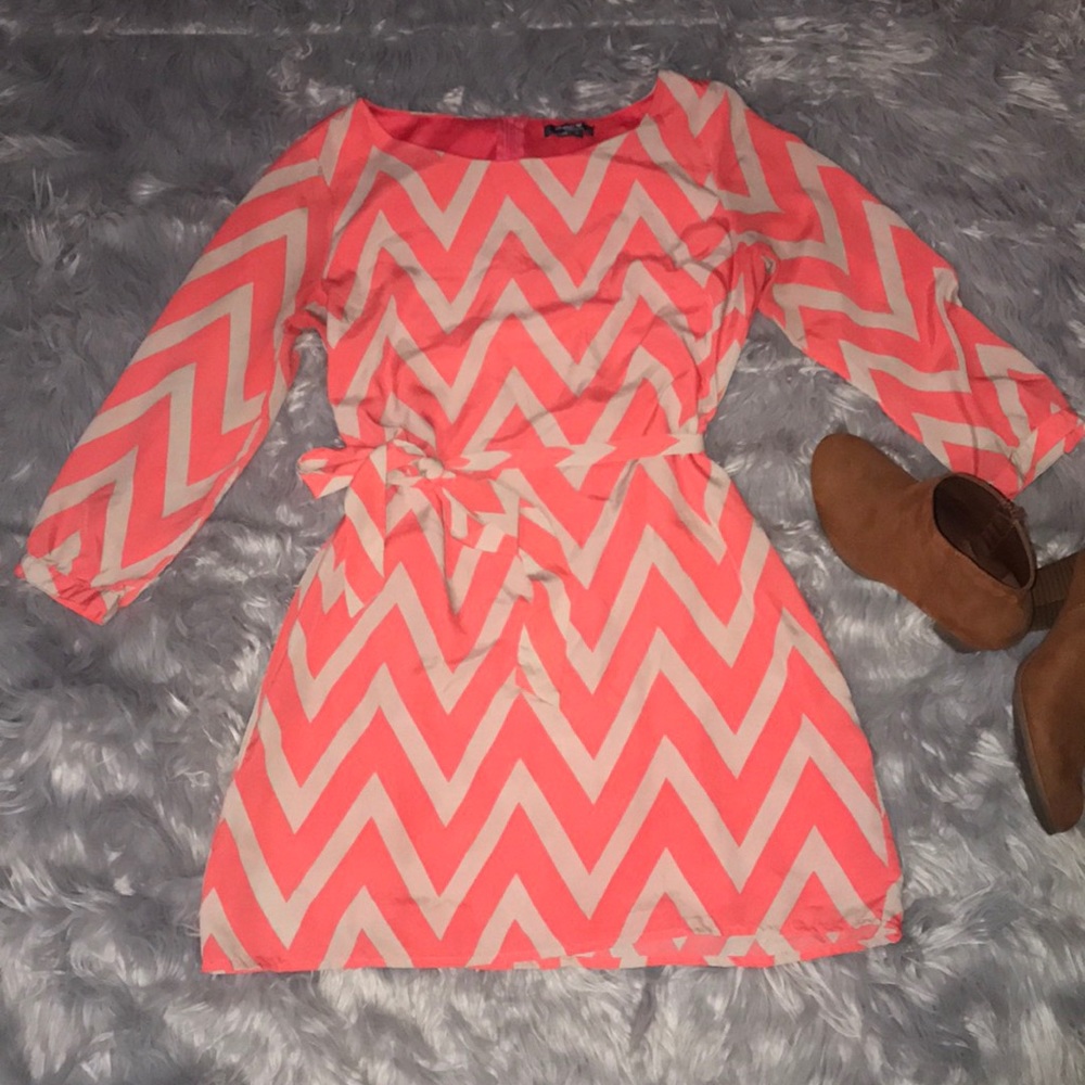 [Sequin hearts]Coral & tan dress